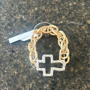 Gold and Silver Cross Link Bracelet - Women's Fashion Jewelry